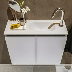 MONDIAZ TURE 60cm Toiletmeubel Talc. EDEN Wastafel Talc Rechts 1 Kraangat -Duravit Verkoop badkamermeubel ture kleur model eden talc top 00011