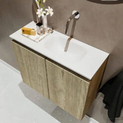 MONDIAZ TURE 60cm Toiletmeubel Light Brown Grey. EDEN Wastafel Talc Rechts Geen Kraangat -Duravit Verkoop badkamermeubel ture light brown grey model eden talc sidetop 00012