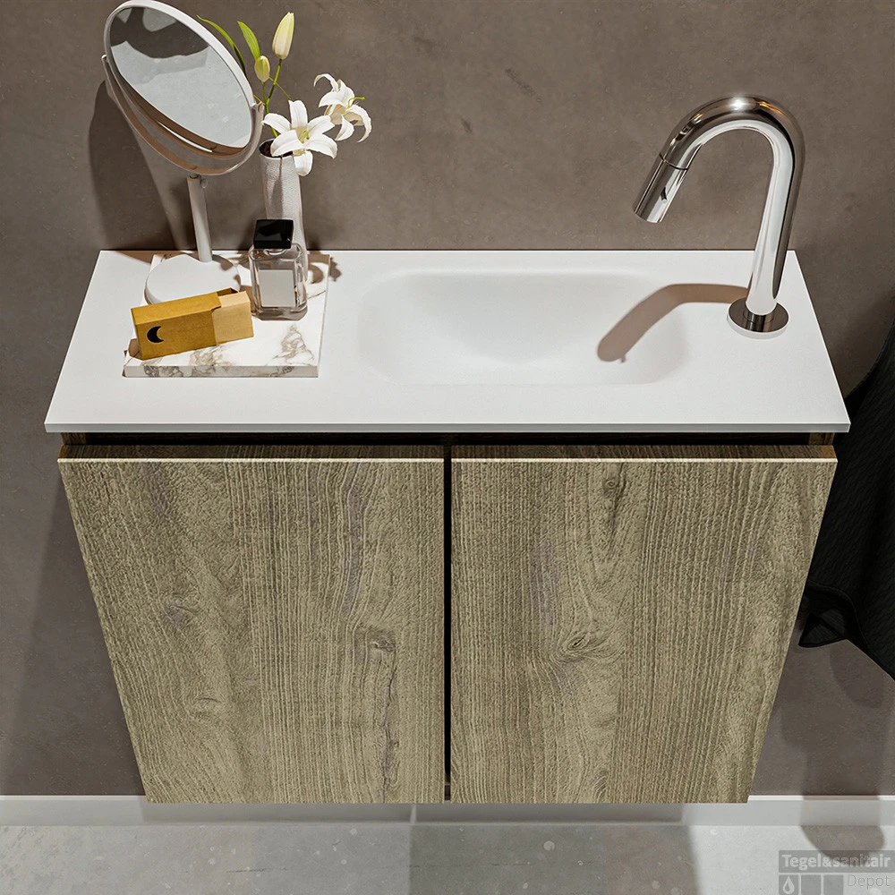 MONDIAZ TURE 60cm Toiletmeubel Light Brown Grey. EDEN Wastafel Talc Rechts 1 Kraangat 4 MONDIAZ TURE 60cm Toiletmeubel Light Brown Grey. EDEN Wastafel Talc Rechts 1 Kraangat - Afbeelding 4