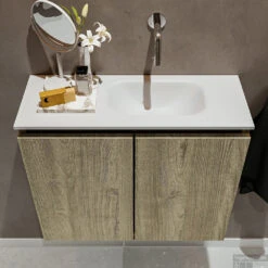 MONDIAZ TURE 60cm Toiletmeubel Light Brown Grey. EDEN Wastafel Talc Rechts Geen Kraangat -Duravit Verkoop badkamermeubel ture light brown grey model eden talc top 00012