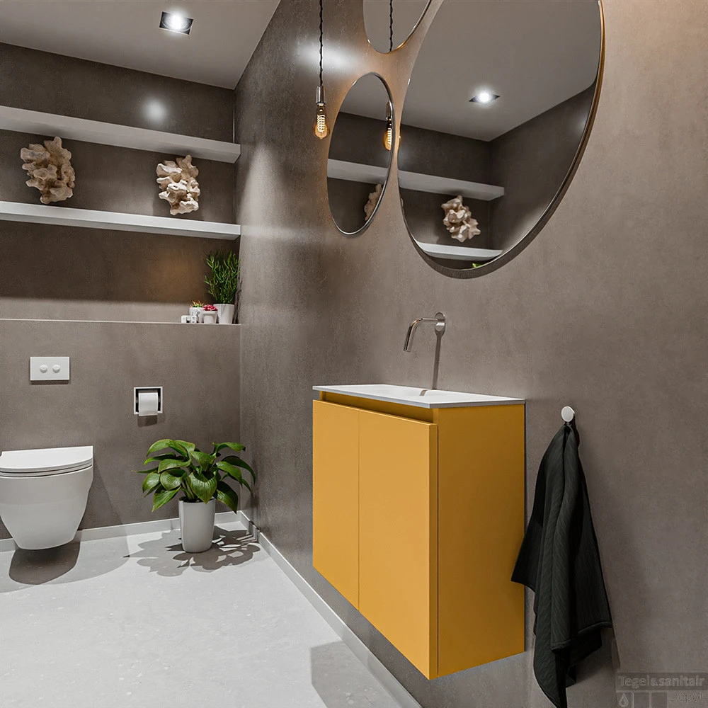 MONDIAZ TURE 60cm Toiletmeubel Ocher. EDEN Wastafel Talc Midden Geen Kraangat 2 MONDIAZ TURE 60cm Toiletmeubel Ocher. EDEN Wastafel Talc Midden Geen Kraangat - Afbeelding 2