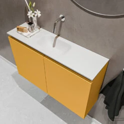 MONDIAZ TURE 80cm Toiletmeubel Ocher. EDEN Wastafel Talc Midden Geen Kraangat -Duravit Verkoop badkamermeubel ture ocher model eden talc sidetop 0014