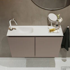 MONDIAZ TURE 80cm Toiletmeubel Smoke. EDEN Wastafel Talc Links 1 Kraangat -Duravit Verkoop badkamermeubel ture smoke model eden talc top 0015