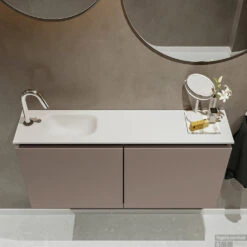 MONDIAZ TURE 100cm Toiletmeubel Smoke. EDEN Wastafel Talc Links 1 Kraangat -Duravit Verkoop badkamermeubel ture smoke model eden talc top 0021