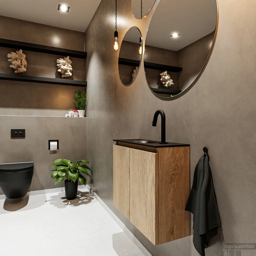 MONDIAZ TURE 60cm Toiletmeubel Washed Oak. EDEN Wastafel Urban Midden 1 Kraangat 2 MONDIAZ TURE 60cm Toiletmeubel Washed Oak. EDEN Wastafel Urban Midden 1 Kraangat - Afbeelding 2