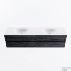 MONDIAZ VICA 190cm Badmeubel Onderkast Antracite 4 Lades. Wastafel MOON Dubbel Zonder Kraangat, Kleur Talc.