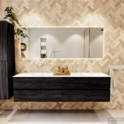 MONDIAZ VICA 190cm Badmeubel Onderkast Antracite 4 Lades. Wastafel MOON Dubbel Zonder Kraangat, Kleur Talc. -Duravit Verkoop badkamermeubel vica antracite moon talc set1 0101