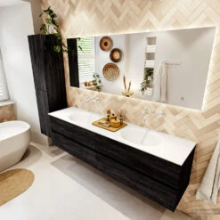 MONDIAZ VICA 190cm Badmeubel Onderkast Antracite 4 Lades. Wastafel MOON Dubbel Zonder Kraangat, Kleur Talc. -Duravit Verkoop badkamermeubel vica antracite moon talc set2 0101