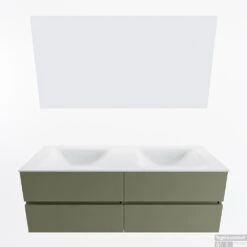 MONDIAZ VICA 140cm Badmeubel Onderkast Army 4 Lades. Wastafel CLOUD Dubbel 2 Kraangaten, Kleur Talc Met Spiegel LED. -Duravit Verkoop badkamermeubel vica army cloud talc google11 0068