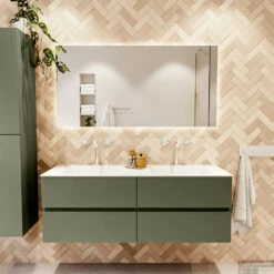 MONDIAZ VICA 140cm Badmeubel Onderkast Army 4 Lades. Wastafel CLOUD Dubbel 2 Kraangaten, Kleur Talc Met Spiegel LED. -Duravit Verkoop badkamermeubel vica army cloud talc set1 0068