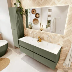 MONDIAZ VICA 140cm Badmeubel Onderkast Army 4 Lades. Wastafel CLOUD Dubbel 2 Kraangaten, Kleur Talc Met Spiegel LED. -Duravit Verkoop badkamermeubel vica army cloud talc set2 0068