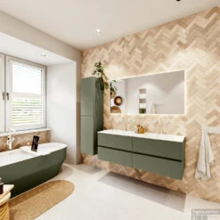 MONDIAZ VICA 140cm Badmeubel Onderkast Army 4 Lades. Wastafel CLOUD Dubbel 2 Kraangaten, Kleur Talc Met Spiegel LED. -Duravit Verkoop badkamermeubel vica army cloud talc set4 0068