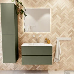 MONDIAZ VICA 80cm Badmeubel Onderkast Army 2 Lades. Wastafel Moon Midden 1 Kraangat, Kleur Talc Met Spiegel LED. -Duravit Verkoop badkamermeubel vica army moon talc set1 0006