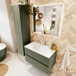 MONDIAZ VICA 80cm Badmeubel Onderkast Army 2 Lades. Wastafel Moon Midden 1 Kraangat, Kleur Talc Met Spiegel LED. -Duravit Verkoop badkamermeubel vica army moon talc set2 0006