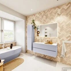 MONDIAZ VICA 120cm Badmeubel Onderkast Cale 2 Lades. Wastafel CLOUD Links 1 Kraangat, Kleur Talc Met Spiegel LED. -Duravit Verkoop badkamermeubel vica cale cloud talc set4 0023