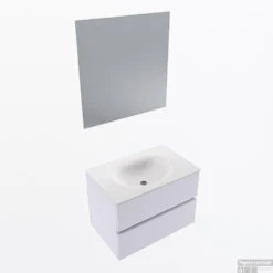 MONDIAZ VICA 70cm Badmeubel Onderkast Cale 2 Lades. Wastafel Moon Midden Zonder Kraangat, Kleur Talc Met Spiegel LED.