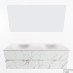 MONDIAZ VICA 150cm Badmeubel Onderkast Carrara 2 Lades. Wastafel Moon Dubbel 2 Kraangaten, Kleur Talc Met Spiegel LED. -Duravit Verkoop badkamermeubel vica carrara moon talc google11 0049