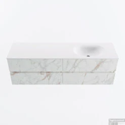 MONDIAZ VICA 160cm Badmeubel Onderkast Carrara 4 Lades. Wastafel MOON Rechts 1 Kraangat, Kleur Talc.