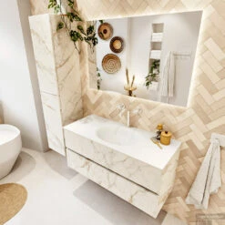 MONDIAZ VICA 110cm Badmeubel Onderkast Carrara 2 Lades. Wastafel MOON Midden 1 Kraangat, Kleur Talc. -Duravit Verkoop badkamermeubel vica carrara moon talc set2 0016