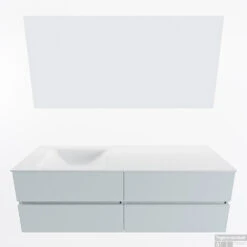 MONDIAZ VICA 150cm Badmeubel Onderkast Clay 4 Lades. Wastafel CLOUD Links Zonder Kraangat, Kleur Talc Met Spiegel LED. -Duravit Verkoop badkamermeubel vica clay cloud talc google11 0075