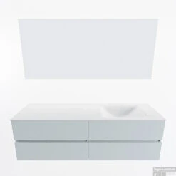 MONDIAZ VICA 160cm Badmeubel Onderkast Clay 4 Lades. Wastafel CLOUD Rechts Zonder Kraangat, Kleur Talc Met Spiegel LED. -Duravit Verkoop badkamermeubel vica clay cloud talc google11 0082