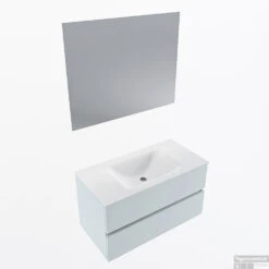 MONDIAZ VICA 90cm Badmeubel Onderkast Clay 2 Lades. Wastafel CLOUD Midden 1 Kraangat, Kleur Talc Met Spiegel LED.