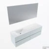 MONDIAZ VICA 150cm Badmeubel Onderkast Clay 4 Lades. Wastafel CLOUD Links Zonder Kraangat, Kleur Talc Met Spiegel LED.
