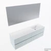 MONDIAZ VICA 160cm Badmeubel Onderkast Clay 4 Lades. Wastafel CLOUD Rechts Zonder Kraangat, Kleur Talc Met Spiegel LED.