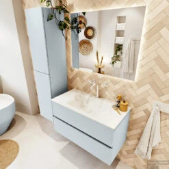 MONDIAZ VICA 90cm Badmeubel Onderkast Clay 2 Lades. Wastafel CLOUD Midden 1 Kraangat, Kleur Talc Met Spiegel LED. -Duravit Verkoop badkamermeubel vica clay cloud talc set2 0008