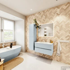 MONDIAZ VICA 90cm Badmeubel Onderkast Clay 2 Lades. Wastafel CLOUD Midden 1 Kraangat, Kleur Talc Met Spiegel LED. -Duravit Verkoop badkamermeubel vica clay cloud talc set4 0008