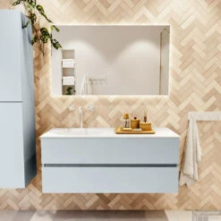 MONDIAZ VICA 120cm Badmeubel Onderkast Clay 2 Lades. Wastafel MOON Links 1 Kraangat, Kleur Talc. -Duravit Verkoop badkamermeubel vica clay moon talc set1 0023