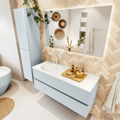 MONDIAZ VICA 120cm Badmeubel Onderkast Clay 2 Lades. Wastafel MOON Links 1 Kraangat, Kleur Talc. -Duravit Verkoop badkamermeubel vica clay moon talc set2 0023