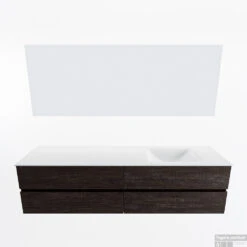 MONDIAZ VICA 190cm Badmeubel Onderkast Dark Brown 4 Lades. Wastafel CLOUD Rechts Zonder Kraangat, Kleur Talc Met Spiegel LED. -Duravit Verkoop badkamermeubel vica dark brown cloud talc google11 0100