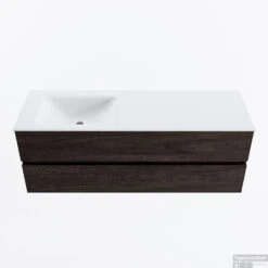 MONDIAZ VICA 140cm Badmeubel Onderkast Dark Brown 2 Lades. Wastafel CLOUD Links Zonder Kraangat, Kleur Talc.