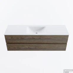 MONDIAZ VICA 150cm Badmeubel Onderkast Dark Brown Grey 2 Lades. Wastafel CLOUD Midden Zonder Kraangat, Kleur Talc.