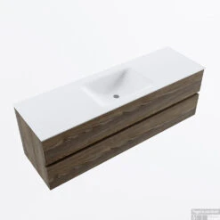 MONDIAZ VICA 150cm Badmeubel Onderkast Dark Brown Grey 2 Lades. Wastafel CLOUD Midden Zonder Kraangat, Kleur Talc. -Duravit Verkoop badkamermeubel vica dark brown grey cloud talc google2 0050