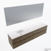 MONDIAZ VICA 200cm Badmeubel Onderkast Dark Brown Grey 4 Lades. Wastafel Moon Links Zonder Kraangat, Kleur Talc Met Spiegel LED.