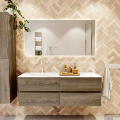 MONDIAZ VICA 140cm Badmeubel Onderkast Dark Brown Grey 4 Lades. Wastafel MOON Links 1 Kraangat, Kleur Talc. -Duravit Verkoop badkamermeubel vica dark brown grey moon talc set1 066