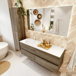 MONDIAZ VICA 140cm Badmeubel Onderkast Dark Brown Grey 4 Lades. Wastafel MOON Links 1 Kraangat, Kleur Talc. -Duravit Verkoop badkamermeubel vica dark brown grey moon talc set2 0066