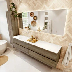 MONDIAZ VICA 200cm Badmeubel Onderkast Dark Brown Grey 4 Lades. Wastafel Moon Links Zonder Kraangat, Kleur Talc Met Spiegel LED. 10 MONDIAZ VICA 200cm Badmeubel Onderkast Dark Brown Grey 4 Lades. Wastafel Moon Links Zonder Kraangat, Kleur Talc Met Spiegel LED. -Duravit Verkoop badkamermeubel vica dark brown grey moon talc set2 0105