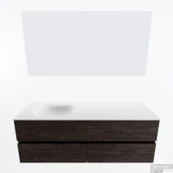 MONDIAZ VICA 140cm Badmeubel Onderkast Dark Brown 4 Lades. Wastafel Moon Links Zonder Kraangat, Kleur Talc Met Spiegel LED. -Duravit Verkoop badkamermeubel vica dark brown moon talc google11 0069