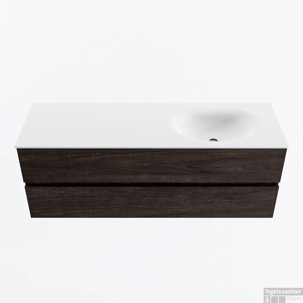 MONDIAZ VICA 140cm Badmeubel Onderkast Dark Brown 2 Lades. Wastafel MOON Rechts 1 Kraangat, Kleur Talc. 1 MONDIAZ VICA 140cm Badmeubel Onderkast Dark Brown 2 Lades. Wastafel MOON Rechts 1 Kraangat, Kleur Talc.