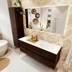 MONDIAZ VICA 140cm Badmeubel Onderkast Dark Brown 2 Lades. Wastafel MOON Rechts 1 Kraangat, Kleur Talc. 9 MONDIAZ VICA 140cm Badmeubel Onderkast Dark Brown 2 Lades. Wastafel MOON Rechts 1 Kraangat, Kleur Talc. -Duravit Verkoop badkamermeubel vica dark brown moon talc set2 0040