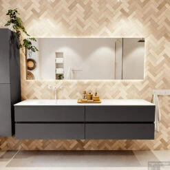 MONDIAZ VICA 200cm Badmeubel Onderkast Dark Grey 4 Lades. Wastafel CLOUD Links 1 Kraangat, Kleur Talc. -Duravit Verkoop badkamermeubel vica dark grey cloud set1 0102