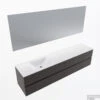MONDIAZ VICA 200cm Badmeubel Onderkast Dark Grey 4 Lades. Wastafel CLOUD Links Zonder Kraangat, Kleur Talc Met Spiegel LED.