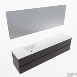 MONDIAZ VICA 200cm Badmeubel Onderkast Dark Grey 4 Lades. Wastafel CLOUD Links Zonder Kraangat, Kleur Talc Met Spiegel LED.