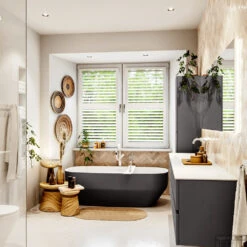 MONDIAZ VICA 200cm Badmeubel Onderkast Dark Grey 4 Lades. Wastafel CLOUD Links 1 Kraangat, Kleur Talc. -Duravit Verkoop badkamermeubel vica dark grey cloud talc set3 0102