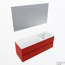 MONDIAZ VICA 130cm Badmeubel Onderkast Fire 2 Lades. Wastafel CLOUD Rechts 1 Kraangat, Kleur Talc Met Spiegel LED.