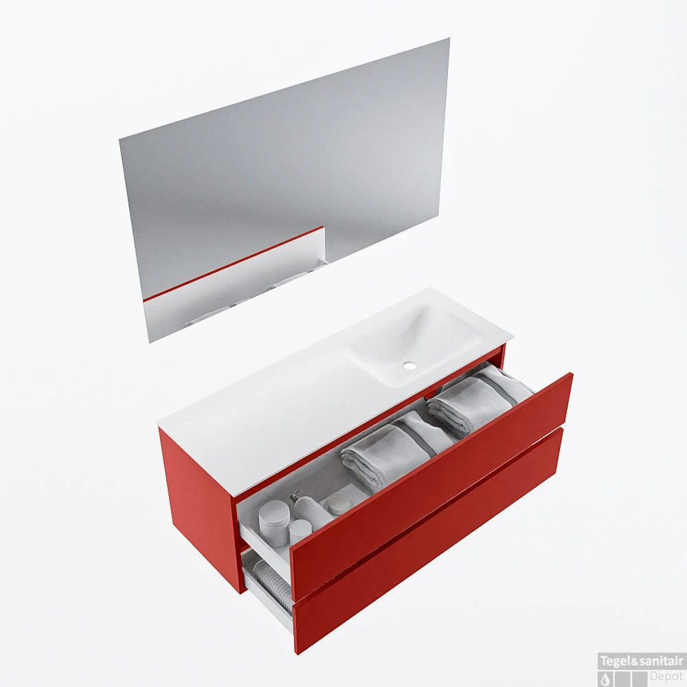 MONDIAZ VICA 130cm Badmeubel Onderkast Fire 2 Lades. Wastafel CLOUD Rechts 1 Kraangat, Kleur Talc Met Spiegel LED. 2 MONDIAZ VICA 130cm Badmeubel Onderkast Fire 2 Lades. Wastafel CLOUD Rechts 1 Kraangat, Kleur Talc Met Spiegel LED. - Afbeelding 2