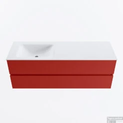 MONDIAZ VICA 140cm Badmeubel Onderkast Fire 2 Lades. Wastafel CLOUD Links Zonder Kraangat, Kleur Talc.